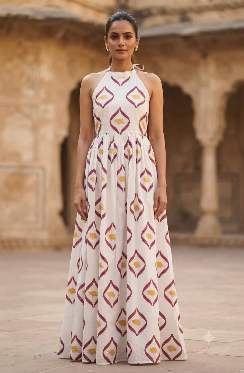 Vibrant Ethnic Print Sleeveless Maxi Dress - Red & Yellow