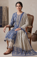 Indigo Blue Paisley Jaipur Hand Block Print Unstitched Suit with Floral Dupatta