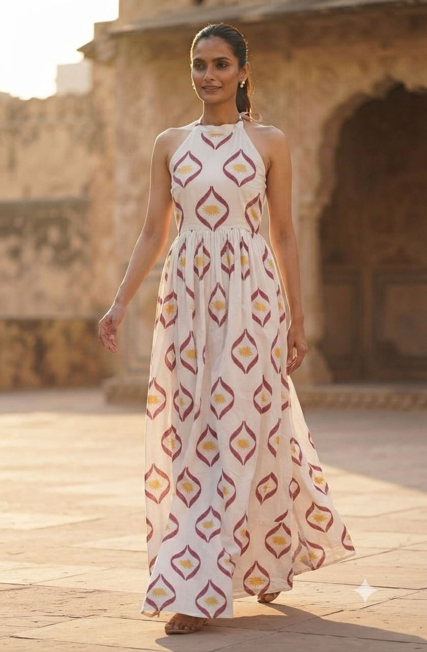 Vibrant Ethnic Print Sleeveless Maxi Dress - Red & Yellow