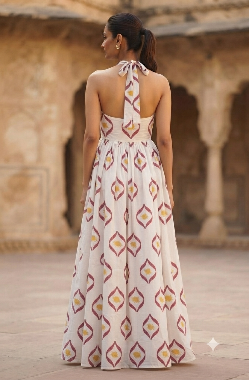 Vibrant Ethnic Print Sleeveless Maxi Dress - Red & Yellow
