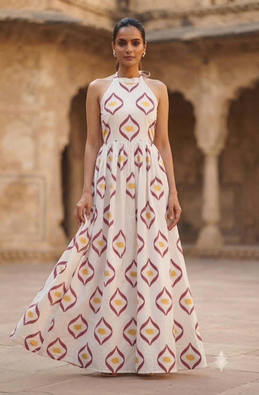 Vibrant Ethnic Print Sleeveless Maxi Dress - Red & Yellow