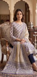 Lilac Star Geometric Jaipur Hand Block Print Unstitched Suit with Solid Bottom