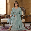 Light Aqua Floral Buti Jaipur Hand Block Print Unstitched Suit