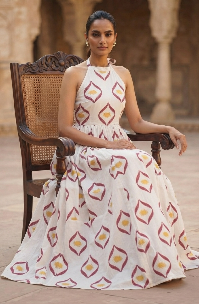 Vibrant Ethnic Print Sleeveless Maxi Dress - Red & Yellow