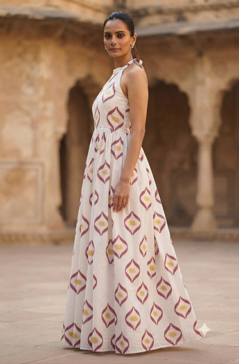 Vibrant Ethnic Print Sleeveless Maxi Dress - Red & Yellow
