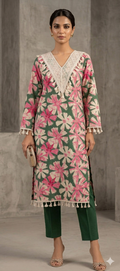 Botanical Bloom 3-Piece Cotton Suit – Forest Green