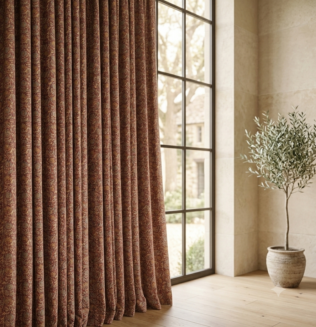 Handcrafted Block Print Cotton Curtain | Luxury Artisan Window Panel | Dusty Rose Floral | Made in India