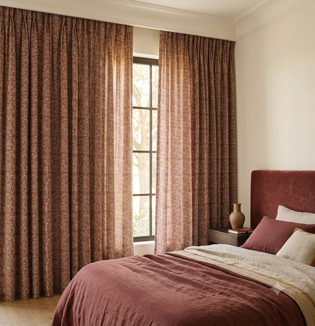 Handcrafted Block Print Cotton Curtain | Luxury Artisan Window Panel | Dusty Rose Floral | Made in India