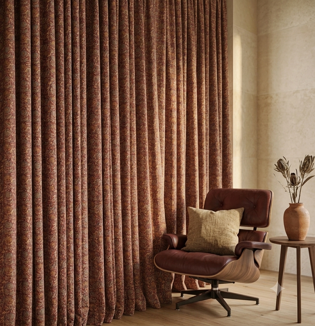Handcrafted Block Print Cotton Curtain | Luxury Artisan Window Panel | Dusty Rose Floral | Made in India